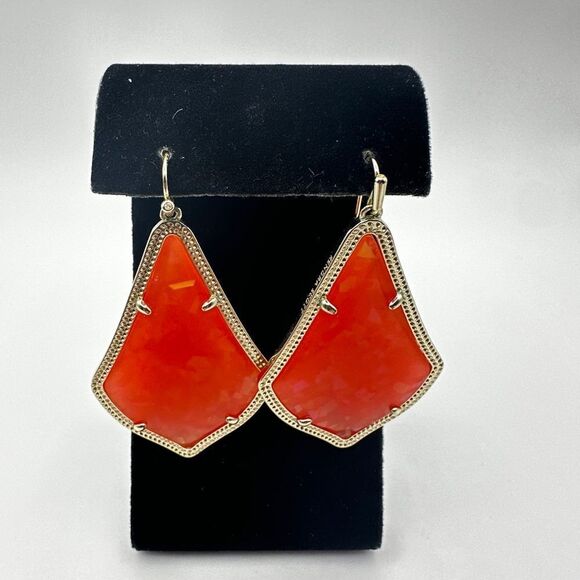 RARE retired Kendra Scott Peach Opal Alexandra Dangle Earrings in gold tone! - Picture 10 of 14